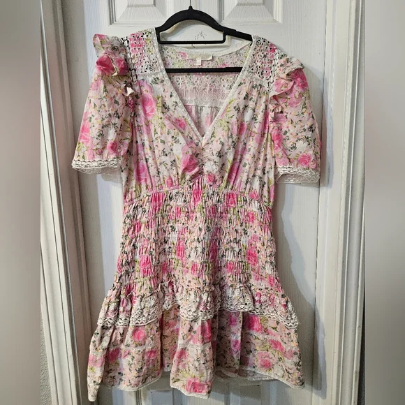 LoveShackFancy Rena Crochet-Trimmed Shirred Floral-Print Cotton-Voile Mini Dress - Picture 5 of 10